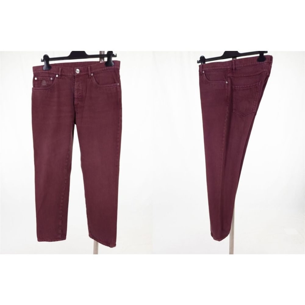 BURNELLO CUCINELLI Mens 48 (33 x 27.5) Five Pocket Denim Jean Pant in Burgundy